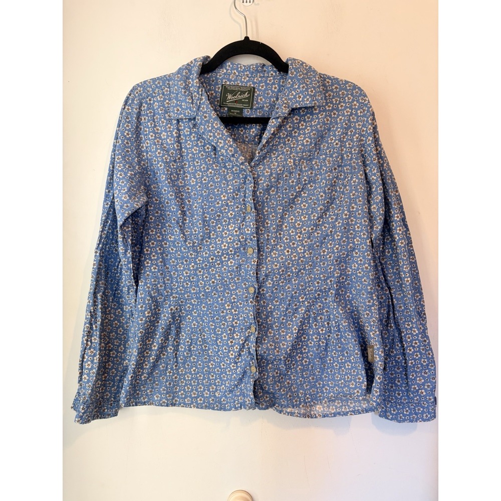 Vintage Y2K‎ Woolrich Floral Button Down Shirt Blue Womans Medium Cottage Core